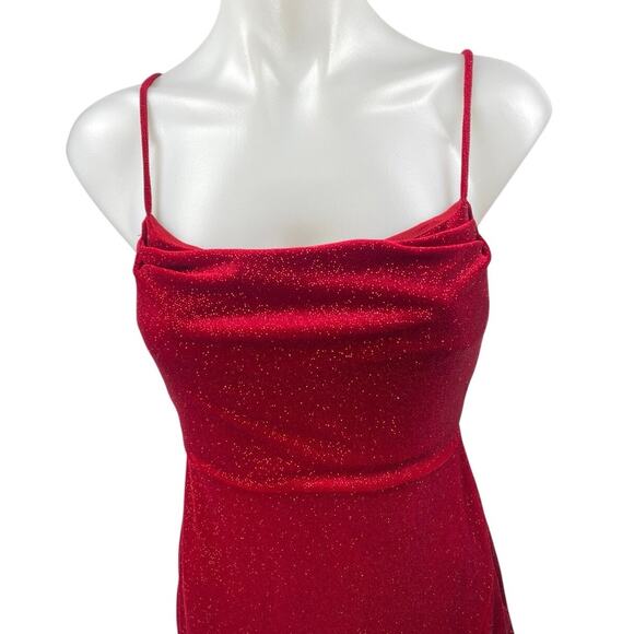 NEW Windsor Red Sleeveless Cowl Neck Glitter Cami Slit Tank Slip Midi Dress S - Picture 4 of 6
